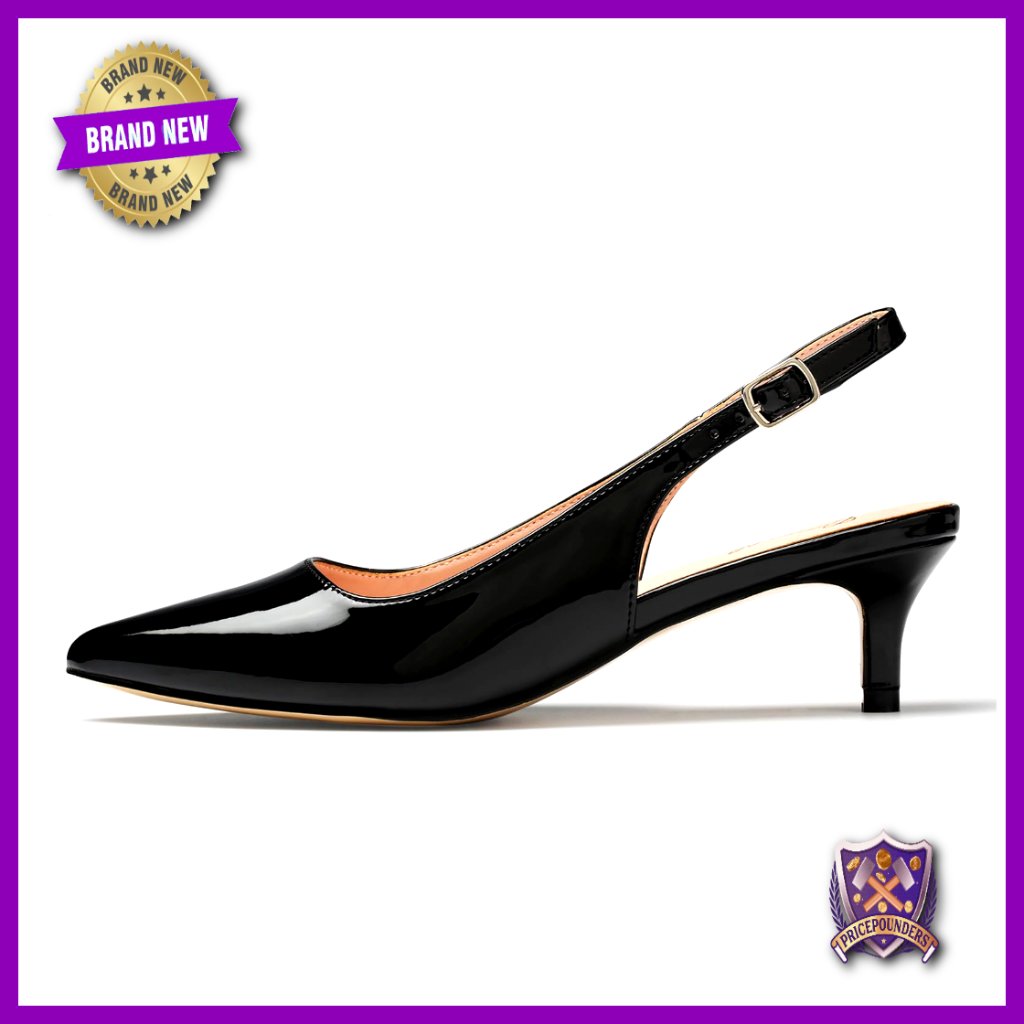 Low Kitten Heels Slingback Pumps Pointed Toe Ankle Strap Formal Comfortable